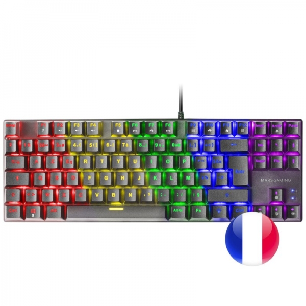 Mars Gaming Mk80 Teclado Gaming Mecanico - Tkl Compacto - Iluminacion Rgb - Teclas Imborrables - Switches Antipolvo - Multiplataforma - Anti-Ghosting Avanzado - Frances - Color Negro