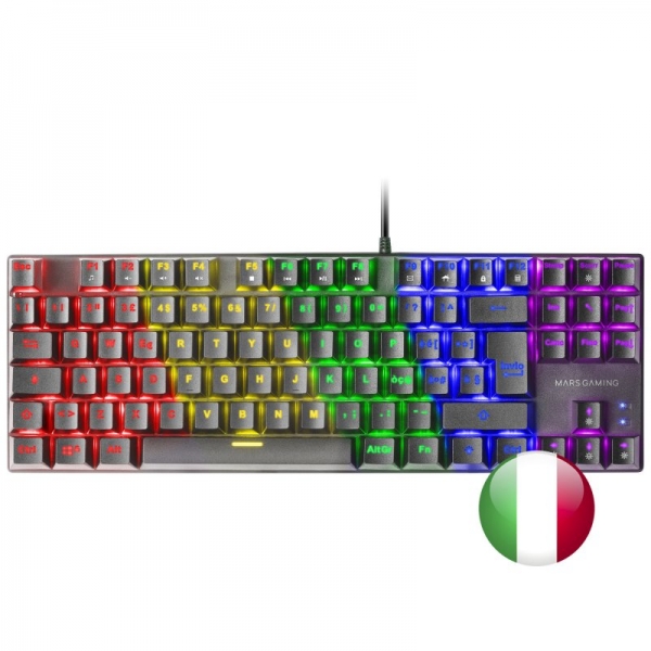 Mars Gaming Mk80 Teclado Gaming Mecanico - Tkl Compacto - Iluminacion Rgb - Teclas Imborrables - Switches Antipolvo - Multiplataforma - Anti-Ghosting Avanzado - Italiano - Color Negro