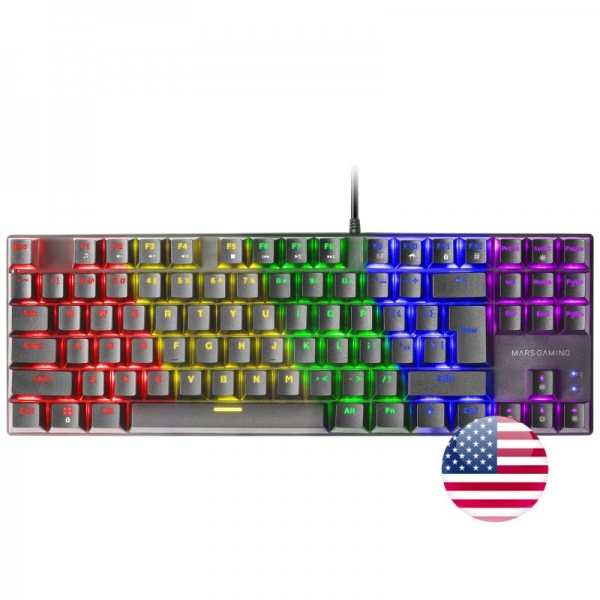 Mars Gaming Mk80 Teclado Gaming Mecanico - Tkl Compacto - Iluminacion Rgb - Teclas Imborrables - Switches Antipolvo - Multiplataforma - Anti-Ghosting Avanzado - Us - Color Negro