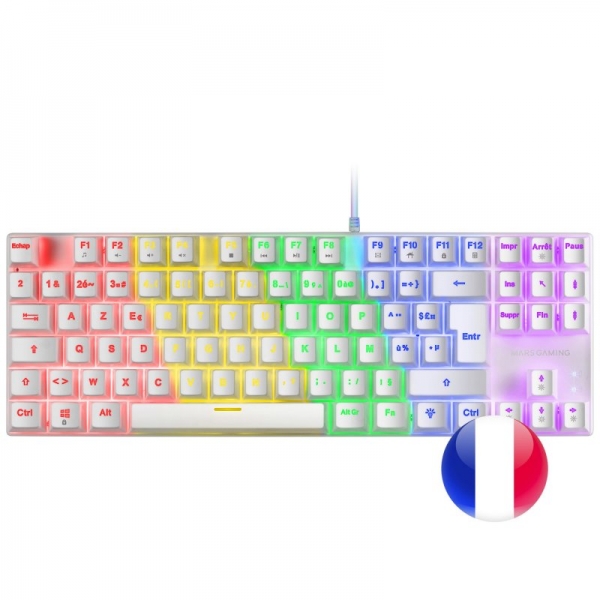 Mars Gaming Mk80 Teclado Gaming Mecanico - Compacto Tkl - Iluminacion Rgb - Teclas Doble Inyeccion - Switches Antipolvo - Multiplataforma - Anti-Ghosting Avanzado - Frances - Color Blanco