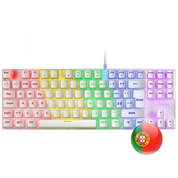 Mars Gaming Mk80 Teclado Gaming Mecanico - Compacto Tkl - Iluminacion Rgb - Teclas Doble Inyeccion - Switches Antipolvo - Multiplataforma - Anti-Ghosting Avanzado - Portugues - Color Blanco