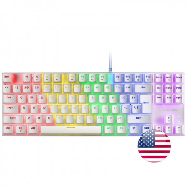 Mars Gaming Mk80 Teclado Gaming Mecanico - Tkl Compacto - Iluminacion Rgb - Teclas Doble Inyeccion - Switches Antipolvo - Multiplataforma - Us - Color Blanco