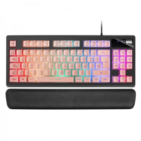 Mars Gaming Mkax Teclado Gaming - Iluminacion Rgb 9 Efectos - Diseño Compacto Tkl - Tecnologia H-Mech - Control De Volumen Roller - Reposamuñecas Memory Gel - Color Negro