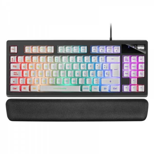 Mars Gaming Mkax Teclado Gaming - Iluminacion Rgb 9 Efectos - Diseño Compacto Tkl - Tecnologia H-Mech - Control Volumen Roller - Reposamuñecas Memory Gel - Color Negro