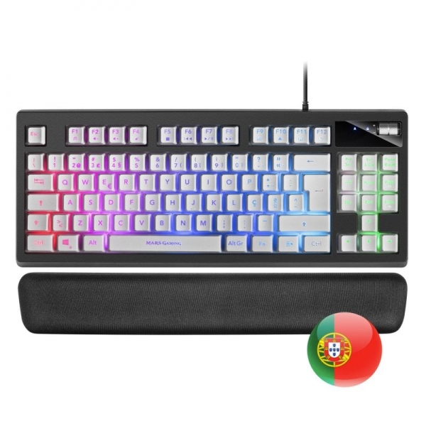 Mars Gaming Mkax Teclado Gaming - Iluminacion Rgb 9 Efectos - Diseño Compacto Tkl - Tecnologia H-Mech - Control De Volumen Roller - Reposamuñecas Memory Gel - Portugues - Color Negro