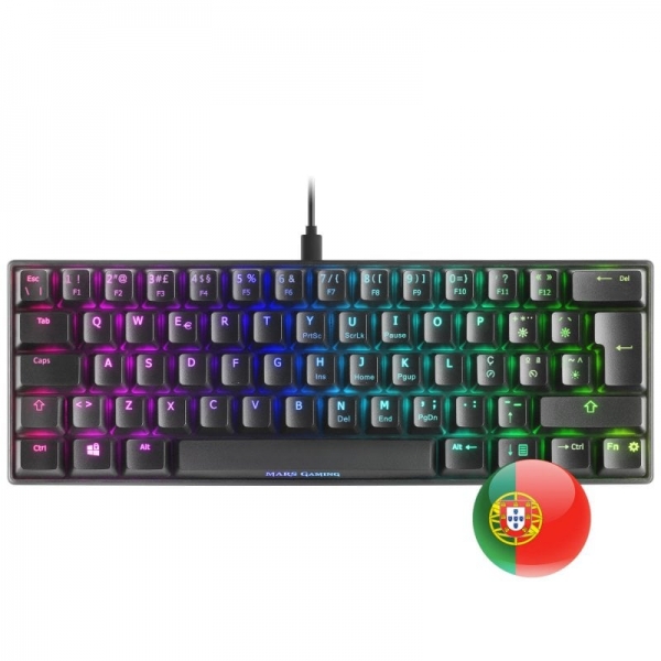 Mars Gaming Mkmini Teclado Gaming Ultra-Compacto - Switches Mecanicos Outemu Pro - Iluminacion Full Rgb Chroma - Usb-C Extraible - Multiplataforma - Portugues - Color Negro