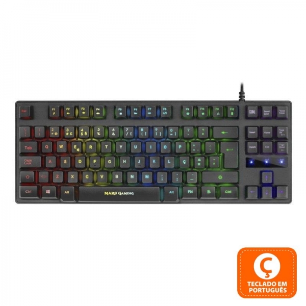 Mars Gaming Mktkl Teclado Hibrido Mecanico - Diseño Tkl Compacto - Efectos Led Rgb - Tecnologia H-Mechanical Red - Materiales De Alta Calidad - Portugues - Color Negro