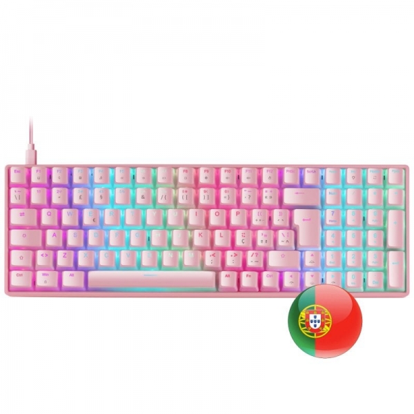 Mars Gaming Mkultra Teclado Gaming Premium - Tamaño Compacto 96% - Teclas Pbt Pudding - Iluminacion Rgb Chroma - Switches Outemu Sq - Usb-C Extraible - Portugues - Color Rosa