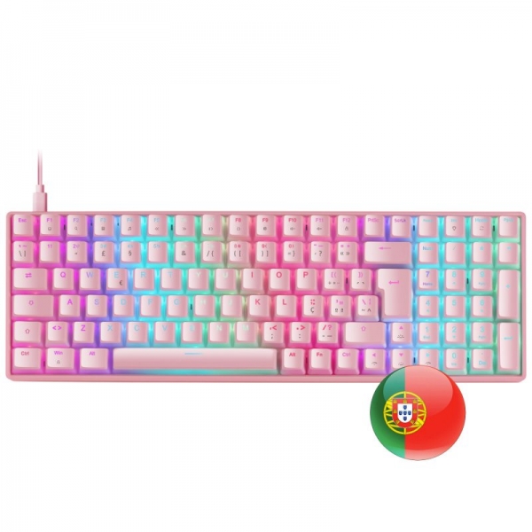 Mars Gaming Mkultra Teclado Gaming Premium - 96% Compacto - Teclas Pbt Pudding - Iluminacion Rgb Chroma - Switches Antipolvo Outemu - Multiplataforma - Portugues - Color Rosa