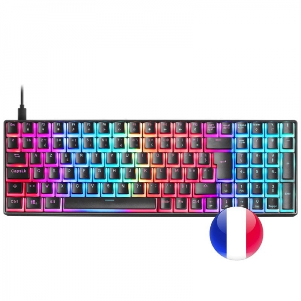 Mars Gaming Mkultra Teclado Gaming Premium - Compacto 96% - Teclas Pbt Pudding - Iluminacion Full Rgb Chroma - Switches Mecanicos Outemu Sq - Usb-C Extraible - Frances - Color Negro