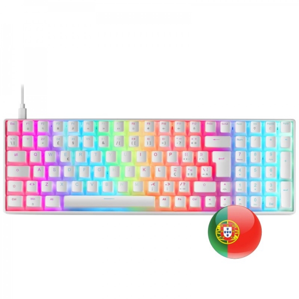 Mars Gaming Mkultra Teclado Gaming Premium - 96% Compacto - Teclas Pbt Pudding - Iluminacion Rgb Chroma - Switches Outemu Sq - Usb-C Extraible - Multiplataforma - Portugues - Color Blanco