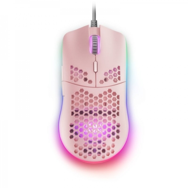 Mars Gaming Mmaxp Raton Gaming - Sensor 12400 Dpi - Iluminacion Rgb Chroma - Switches Huano - Cable Feather - Color Rosa