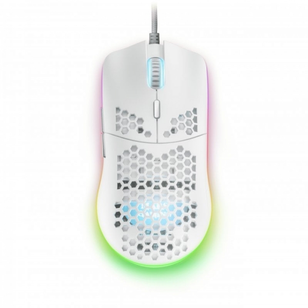 Mars Gaming Mmax Raton Ultra-Ligero - Sensor 12400 Dpi - Iluminacion Rgb 16.8M Colores - Switches Huano Programables - Cable Feather Flexible - Color Blanco