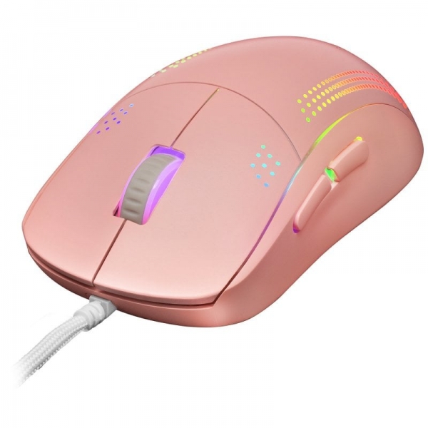 Mars Gaming Mmpro Raton Ambidiestro - Sensor 32K Dpi - Iluminacion Rgb Chroma - Switches Kailh - Cable Feather Paracord - 70G Ultraligero - Color Rosa
