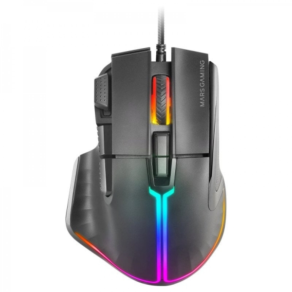 Mars Gaming Mm-Xt Raton Gaming - Iluminacion Rgb - Sensor 12800 Dpi - 9 Botones Huano - Cable Feather Paracord - Compatible Pc Y Consolas - Color Negro
