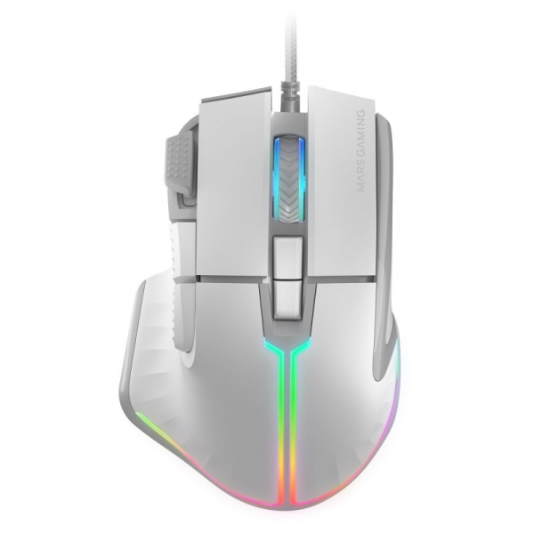 Mars Gaming Mm-Xt Raton Gaming - Iluminacion Rgb - Sensor A825Pro 12800 Dpi - 9 Botones Huano - Cable Feather Paracord - Compatible Multiplataforma - Color Blanco