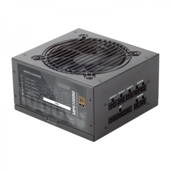 Mars Gaming Mpb1000M Fuente De Alimentacion - 1000W - 80 Plus Gold - Full Modular - Ai-Rpm Ultrasilencioso - Proteccion Avanzada - Cables Extraplanos - Color Negro