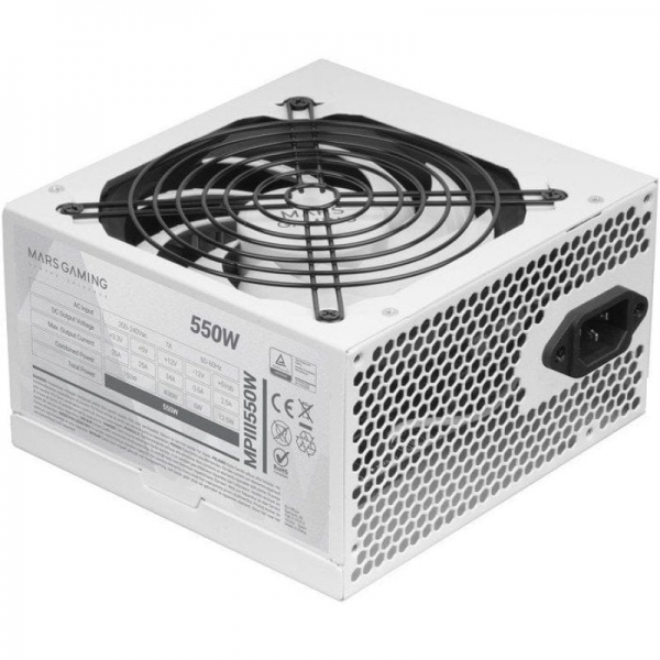 Mars Gaming Mpiii550 Fuente De Alimentacion - Tecnologia Ai-Rpm - Eficiencia 85% - Proteccion Avanzada - Cables Planos Extra Largos - Color Blanco