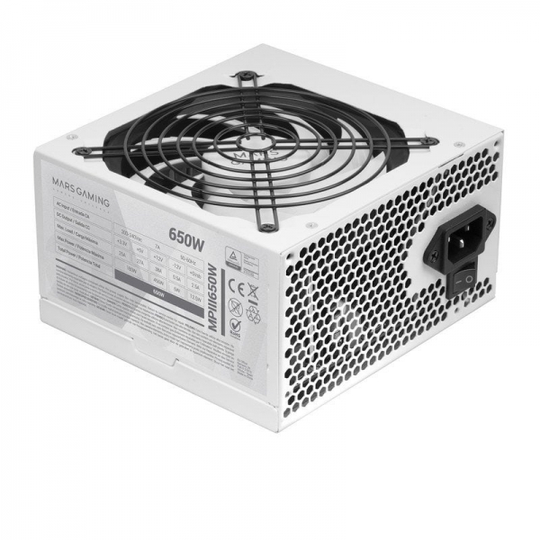 Mars Gaming Mpiii650 Fuente De Alimentacion - Tecnologia Ai-Rpm Silenciosa - 99% Eficiencia Digital Apfc - Cables Planos Extra Largos - Certificacion Tüv Rheinland - Color Blanco