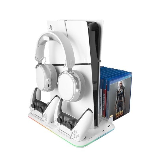 Mars Gaming Mps5-B2 Soporte Multifuncion Para Ps5 - Carga Dual - Refrigeracion Silenciosa - Iluminacion Rgb - Soporte Auriculares - Organizador 15 Juegos - Color Blanco