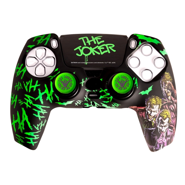 Fr-Tec Joker Pack Para Mando Ps5 De Carcasa Rigida + Sticker Para El Touchpad + Grips - Brilla En La Oscuridad - Mejora La Sensacion De Tacto