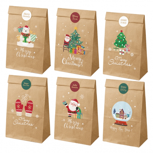 Dohe Navidad Pack De 12 Bolsas De Papel Kraft - 2 Bolsas Por Modelo - Alta Resistencia