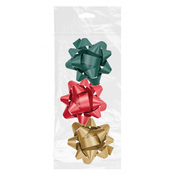 Dohe Chic Pack De 3 Lazos Para Regalo - Forma De Estrella - Tamaño 8Cm - Colores Rojo, Verde Y Oro