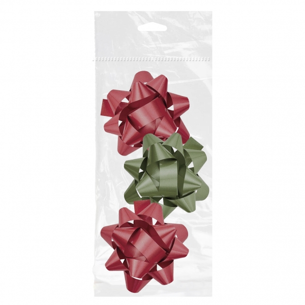Dohe Chic Pack De 3 Lazos Para Regalo - Forma De Estrella - Tamaño 8Cm - Colores Rojo Y Verde