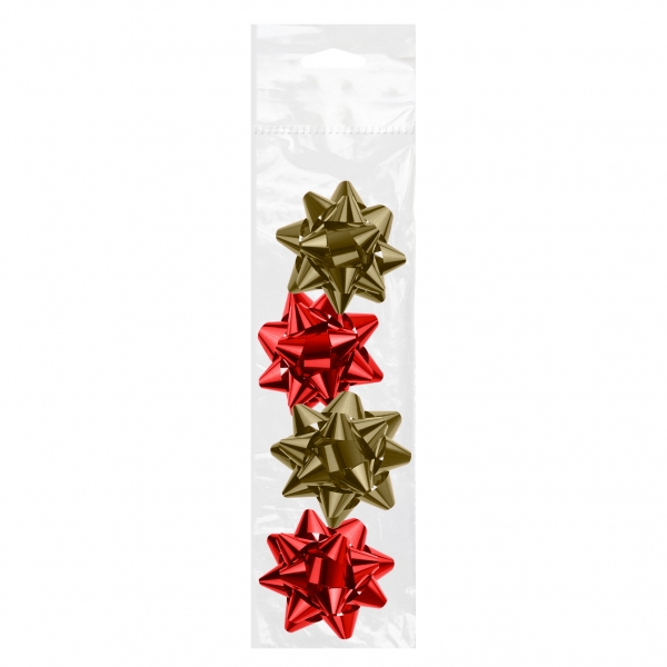Dohe Shiny Pack De 4 Lazos Para Regalo - Forma De Estrella - Tamaño 6.5Cm - Colores Rojo Y Oro