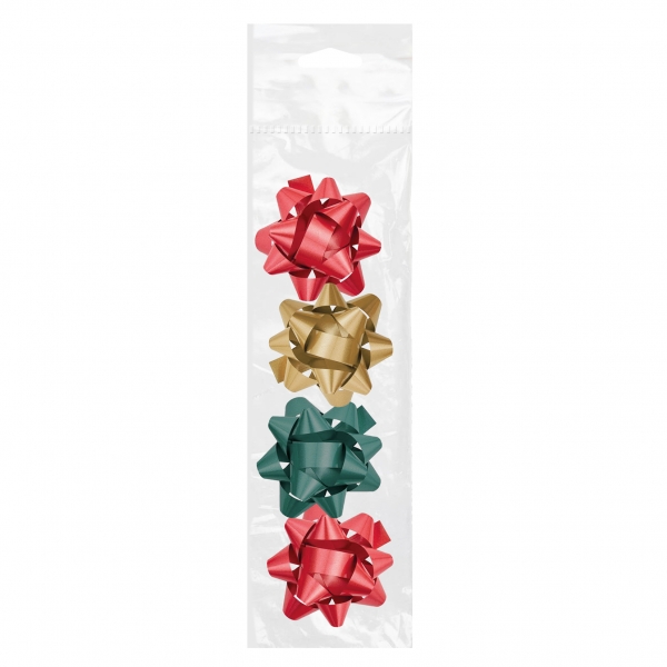 Dohe Chic Pack De 4 Lazos Para Regalo - Forma De Estrella - Tamaño 6.5Cm - Colores Rojo, Verde Y Oro