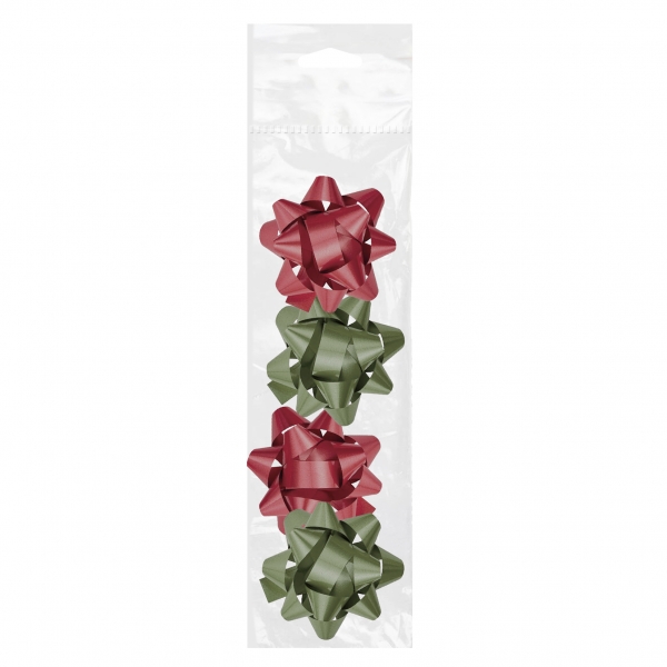 Dohe Chic Pack De 4 Lazos Para Regalo - Forma De Estrella - Tamaño 6.5Cm - Colores Rojo Y Verde