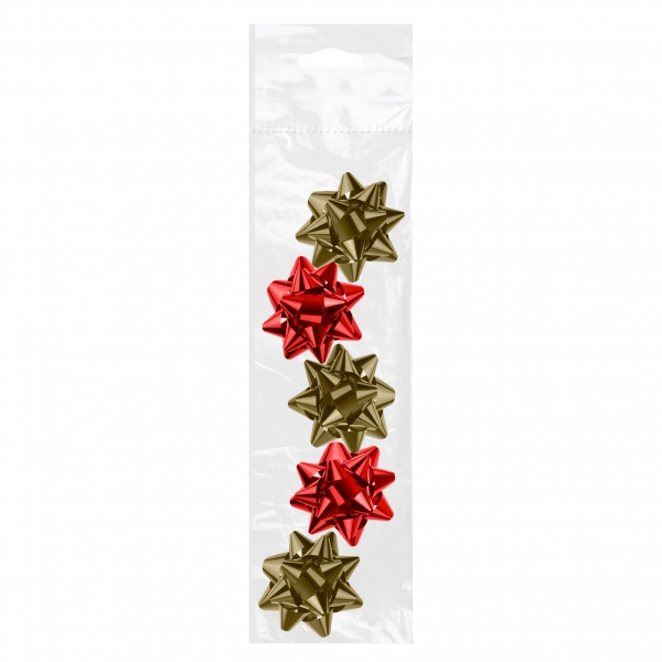 Dohe Shiny Pack De 5 Lazos Para Regalo - Forma De Estrella - Tamaño 5.6Cm - Colores Rojo Y Oro