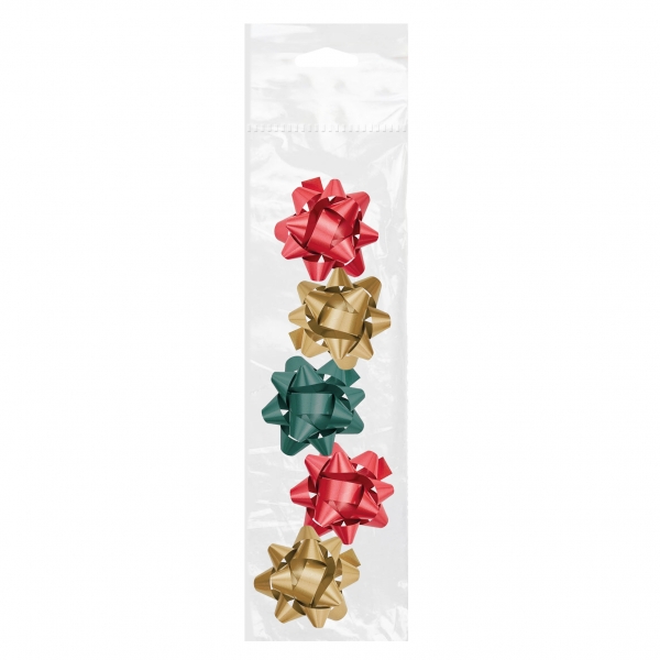 Dohe Chic Pack De 5 Lazos Para Regalo - Forma De Estrella - Tamaño 5.6Cm - Colores Rojo, Verde Y Oro