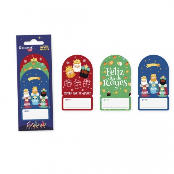 Bismark Pack De 6 Etiquetas Adhesivas Navideñas Para Regalos - 3 Diseños De Reyes Magos - Espacio Para Escribir