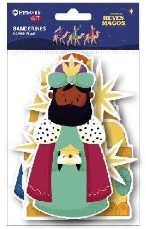Bismark Pack De Banderines Colgantes De Papel Reyes Magos - Reyes, Estrellas Y Cofres - No Incluye La Cuerda