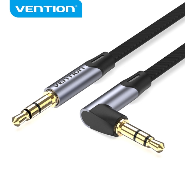 Vention Cable Auxiliar Estereo - Angulo De 90° - Chapado En Oro - Conductor De Cobre Esmaltado - Revestimiento De Aleacion De Aluminio - Color Gris