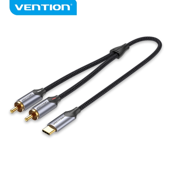 Vention Cable Usb-C A 2 Rca - Cancelacion De Ruido Alta Fidelidad - Blindaje Multiple - Chip Audio Alta Gama - Color Gris