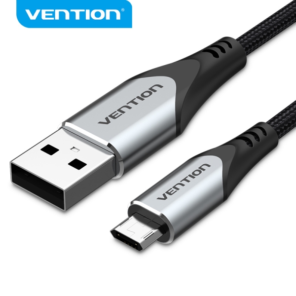 Vention Cable Micro Usb Reversible - Carga Rapida 3A - Transmision 480Mbps - Durabilidad Nailon Trenzado - Proteccion Bateria - Color Gris