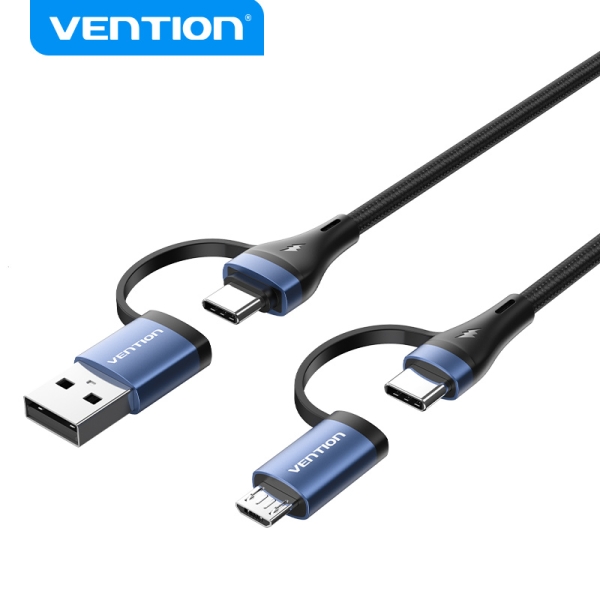 Vention Cable 4 En 1 Usb-C - Carga Rapida 100W - Transferencia 480 Mbps - Chip E-Marker - Construccion Trenzada Duradera - Color Negro