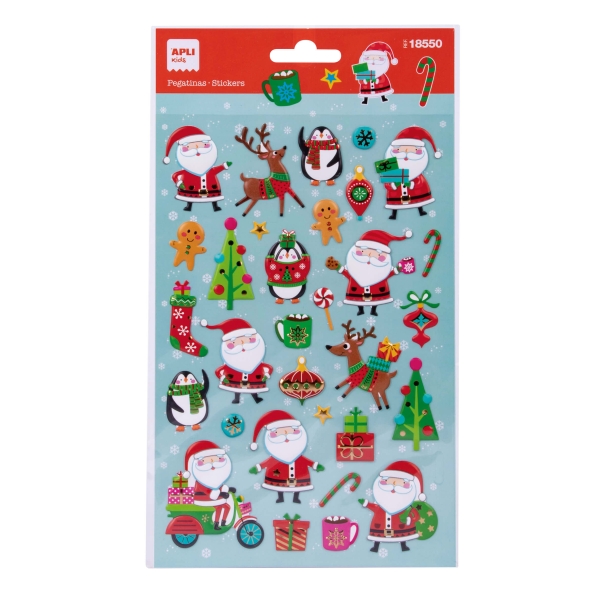 Apli Bolsa Con 31 Pegatinas Navideñas Papa Noel - Adhesivo Permanente - Diseños Surtidos - Ideal Para Decorar Regalos Y Tarjetas