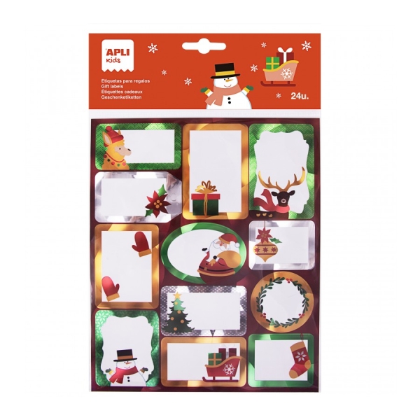 Apli Pack De 24 Etiquetas Adhesivas Navideñas Para Regalos - Tamaños Y Diseños Surtidos - Espacio Para Escribir