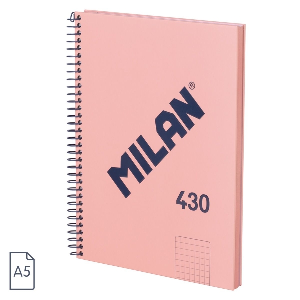Milan Serie 1918 Cuaderno Espiral Formato A5 Cuadricula 5X5Mm - 80 Hojas De 95 Gr/M2 - Microperforado, 2 Taladros - Color Rosa