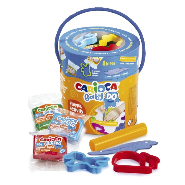Carioca Baby Do Pack Con 8 Pastillas De Pasta Para Modelar 40Gr + 4 Moldes + 2 Herramientas - Practico Bote Con Asa - Colores Surtidos