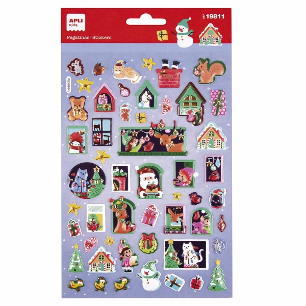 Apli Bolsa Con 52 Pegatinas Navideñas Modelo Adviento Casa - Adhesivo Permanente - Motivos Navideños - Ideal Para Decorar Regalos Y Tarjetas