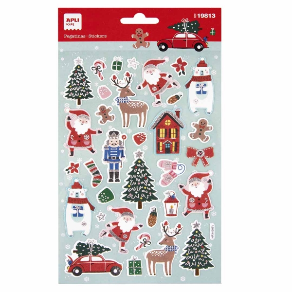 Apli Bolsa Con 33 Pegatinas Navideñas Modelo Navidad Ski - Adhesivo Permanente - Motivos Navideños