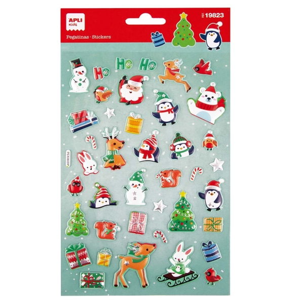 Apli Bolsa Con 40 Pegatinas Navideñas Modelo Papa Noel Adviento - Adhesivo Permanente - Motivos Navideños