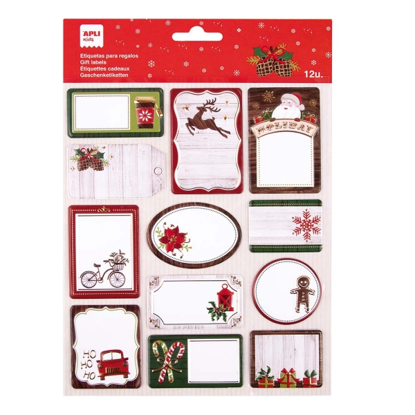 Apli Pack De 12 Etiquetas Adhesivas Navideñas Para Regalos - Tamaños Y Diseños Surtidos - Espacio Para Escribir