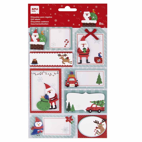 Apli Pack De 8 Etiquetas Adhesivas Navideñas Para Regalos - Tamaños Y Diseños Surtidos - Espacio Para Escribir