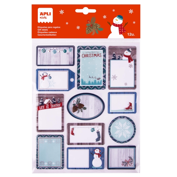 Apli Pack De 12 Etiquetas Adhesivas Navideñas Para Regalos - Tamaños Y Diseños Surtidos - Espacio Para Escribir