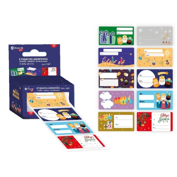Bismark Caja De 100 Etiquetas Adhesivas Navideñas Para Regalos - Diseños Surtidos - Espacio Para Escribir
